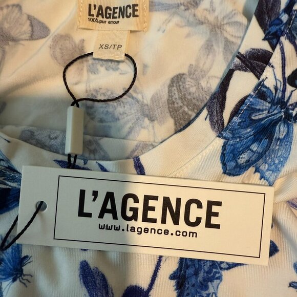 NEW L'AGENCE ressi short sleeve tee in white blue tonal butterflies Size XS - Picture 6 of 6
